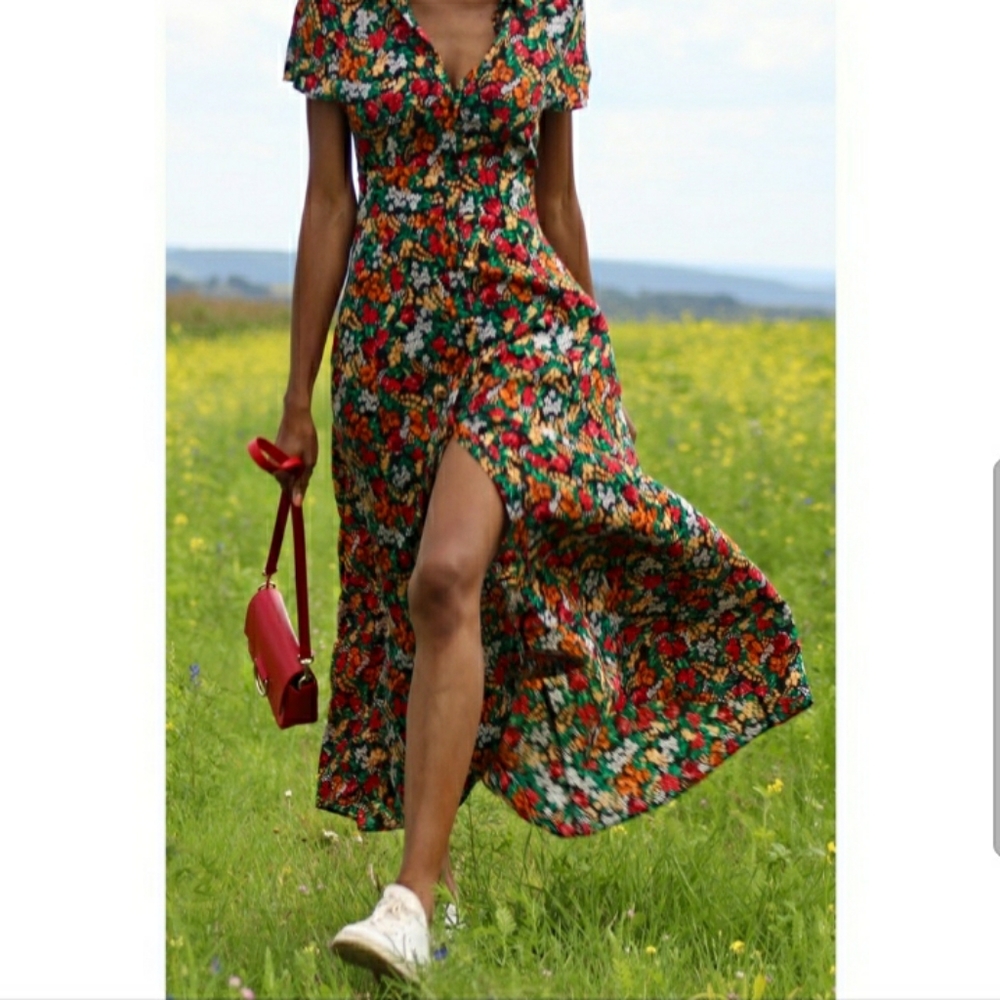 Zara Floral Printed Long Maxi Shirt Dress